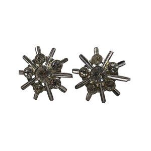Vintage Nemo Icy Clear Rhinestone Silver Tone Screwback Starburst‎ Earrings